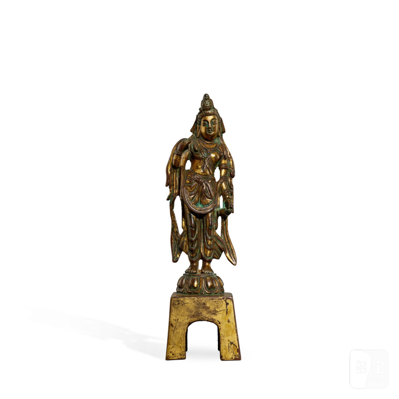 A gilt-bronze figure of Avalokiteshvara, Tang dynasty | 唐 銅鎏金觀音像
